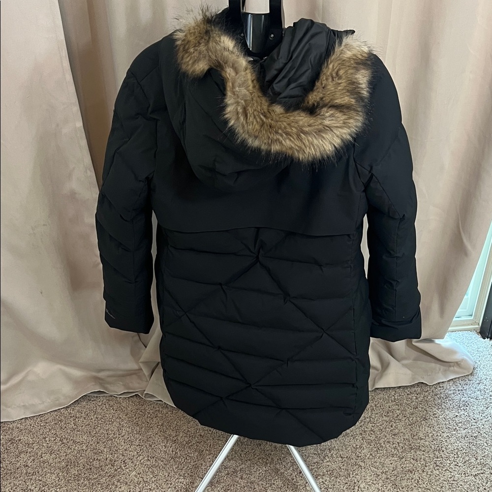 Eddie Bauer Black Puffer Coat with Fur Trim 80% waterfowl feathers TL Coat - Picture 4 of 8